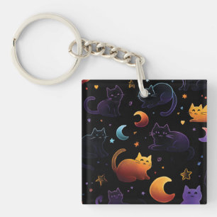 Porte-clés Motif de chat céleste magique avec lunes