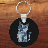 Porte-clés Motif de chat mignon Patchwork en jean pour amateu (Recto)