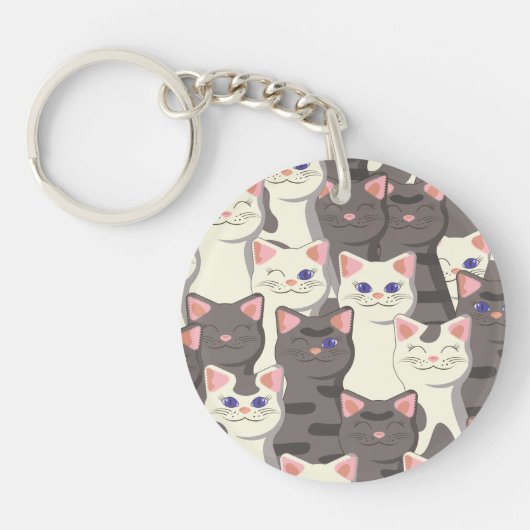 Porte-clés Motif de chats blancs et gris (Devant)