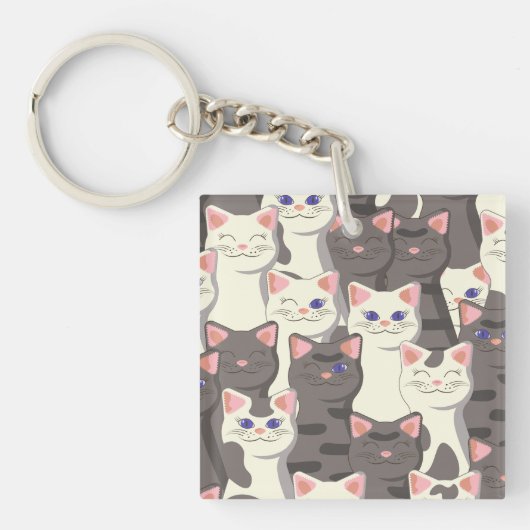 Porte-clés Motif de chats blancs et gris (Devant)