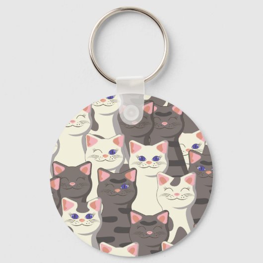Porte-clés Motif de chats blancs et gris (Recto)