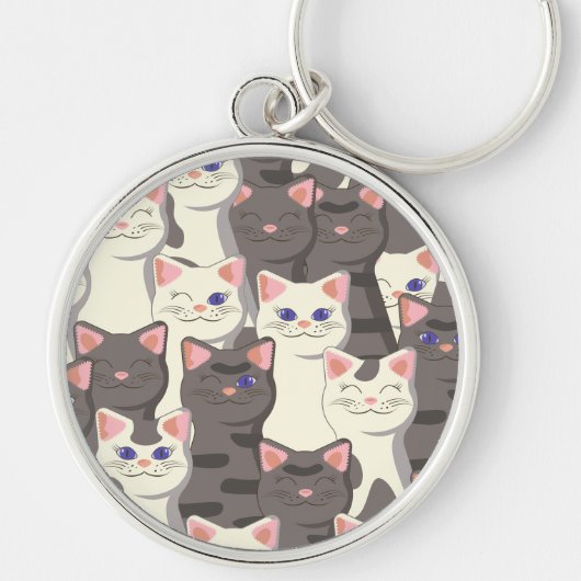 Porte-clés Motif de chats blancs et gris (Devant)