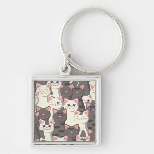 Porte-clés Motif de chats blancs et gris (Devant)