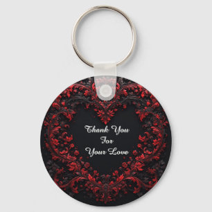 Porte-clés Motif de cœur floral rouge avec des fleurs épanoui