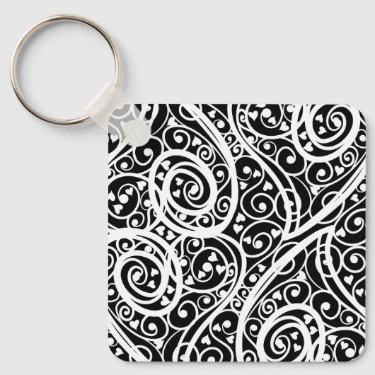 Porte-clés Motif de cœurs noirs et blancs mignons (Recto)