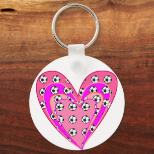 Porte-clés Motif de coeurs roses et ballons de football