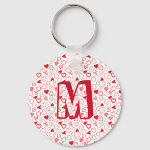 Porte-clés Motif de Coeurs rouges monogramme personnalisé