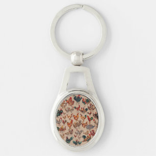 Porte-clés Motif de coq poulet vintage : Art de ferme