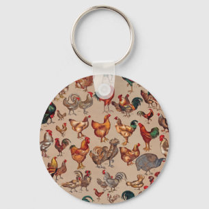Porte-clés Motif de coq poulet vintage : Art de ferme