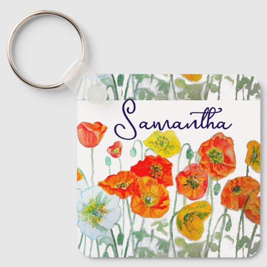 Porte-clés Motif de coquelicot rouge orange Merci (Recto)