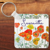 Porte-clés Motif de coquelicot rouge orange Merci (Recto)