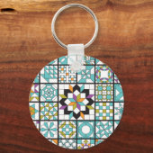 Porte-clés Motif de courtepointe turquoise moderne (Recto)