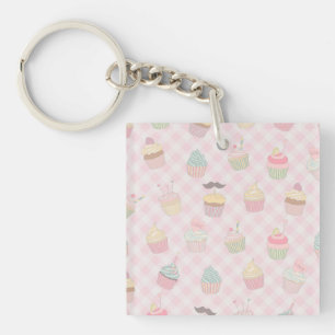Porte-clés Motif de cupcakes mignons à carreaux rose pastel