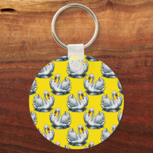 Porte-clés Motif de cygnes sur fond jaune