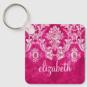 Porte-clés Motif de Damas de Grunge rose chaud Texte personna (Recto)
