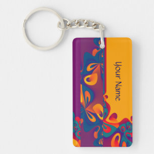 Porte-clés Motif de design graphique - orange violet + votre 