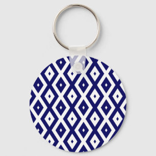 Porte-clés Motif de diamants bleu et blanc de la marine