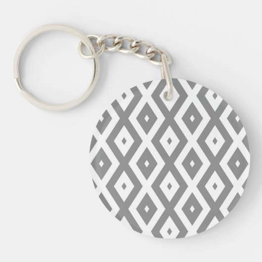 Porte-clés Motif de diamants gris et blanc (Devant)