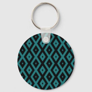 Porte-clés motif de diamants turquoise et noir