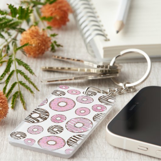 Porte-clés Motif De Donuts, Donuts Roses, Donuts Blancs (Devant droit)