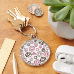 Porte-clés Motif De Donuts, Donuts Roses, Donuts Blancs
