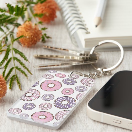 Porte-clés Motif De Donuts, Donuts Roses, Donuts Violets (Devant droit)