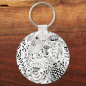 Porte-clés Motif de doodle d'oiseaux et de fleurs (Recto)