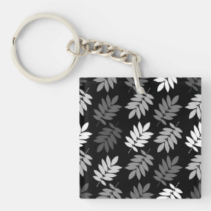 Porte-clés Motif de feuille aînée noir blanc gris