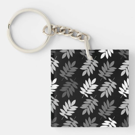 Porte-clés Motif de feuille aînée noir blanc gris (Devant)