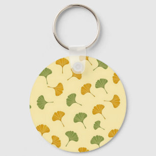 Porte-clés Motif de feuille de Ginkgo Biloba doré et terreux