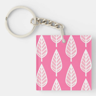 Porte-clés Motif de feuille de hêtre - Rose fluorescent et bl
