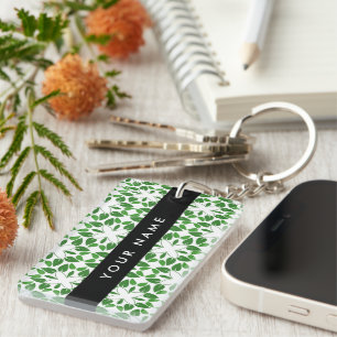 Porte-clés Motif de feuille, Feuilles vertes, Votre nom