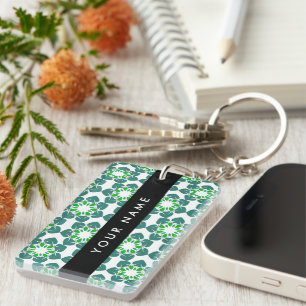 Porte-clés Motif de feuille, feuilles vertes, votre nom