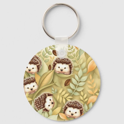 Porte-clés Motif de feuilles d'automne de hérisson mignon (Recto)