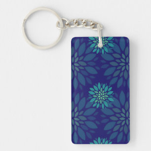 Porte-clés Motif de feuilles florales bleu marine et vert mod