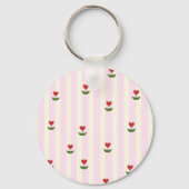 Porte-clés Motif de fleur en forme de cœur doux – Rayures ros (Recto)