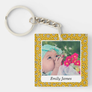 Porte-clés Motif de fleur jaune personnalisé avec photo