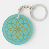 Porte-clés Motif de fleur turquoise et verte en acrylique (Dos)