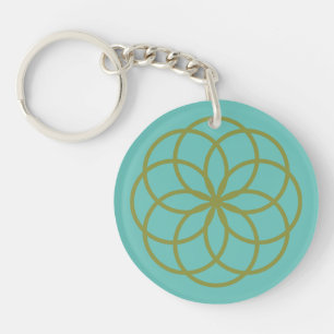 Porte-clés Motif de fleur turquoise et verte en acrylique