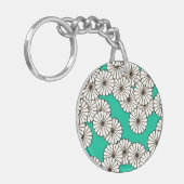 Porte-clés Motif de fleurs Art déco - blanc sur turquoise (Devant gauche)