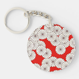 Porte-clés Motif de fleurs Art déco - crème sur rouge