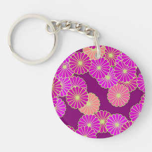Porte-clés Motif de fleurs Art Déco - tons violet, corail