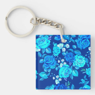 Porte-clés Motif de fleurs de rose bleue classique-87600
