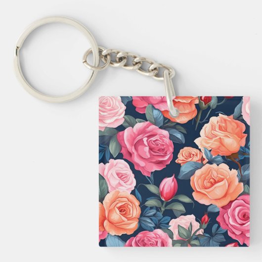 Porte-clés Motif de fleurs de roses en fleurs (Devant)