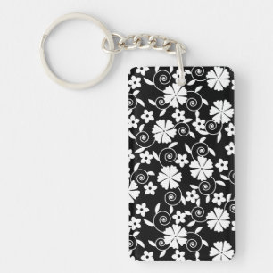 Porte-clés Motif de fleurs en spirale noir et blanc mignon