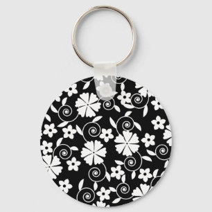 Porte-clés Motif de fleurs en spirale noir et blanc mignon