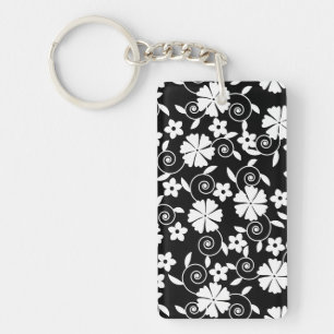 Porte-clés Motif de fleurs en spirale noir et blanc mignon