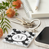 Porte-clés Motif de fleurs noir mignon de mod, votre initiale (Devant Droit)