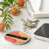 Porte-clés Motif De Fleurs, Orange Dahlia, Votre Nom (Côté)