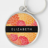 Porte-clés Motif De Fleurs, Orange Dahlia, Votre Nom (Devant)